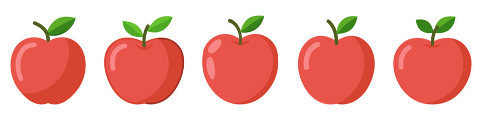Red apple collection. Apple icon isolated on white. Vector illustration