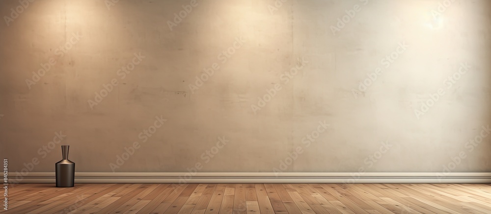 Aufkleber an empty room with a wooden floor and a wall featuring a lamp serves as a perfect template for produ