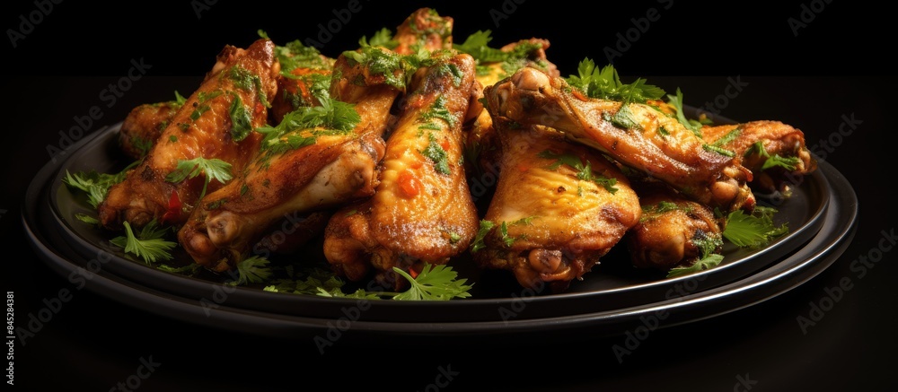 Aufkleber a side view of mexican style baked chicken wings sprinkled with curry seasoning and parsley presente
