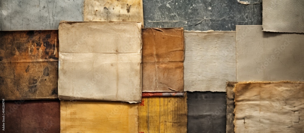 Poster a collection of textures including paper textiles retro pages old book covers rough faded canvas sur
