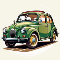 Vintage retro Olive Green car vector illustration 