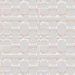 Naklejka premium Masculine geometric glitch seamless pattern. Distorted beige cream white tan colors white retro geo shape for men fashion. Modern retro light style design swatch