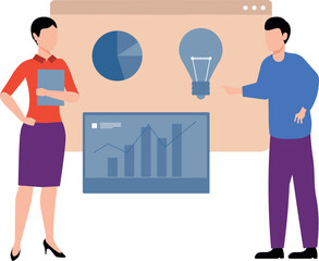 A boy and a girl are discussing about the graph ideas.