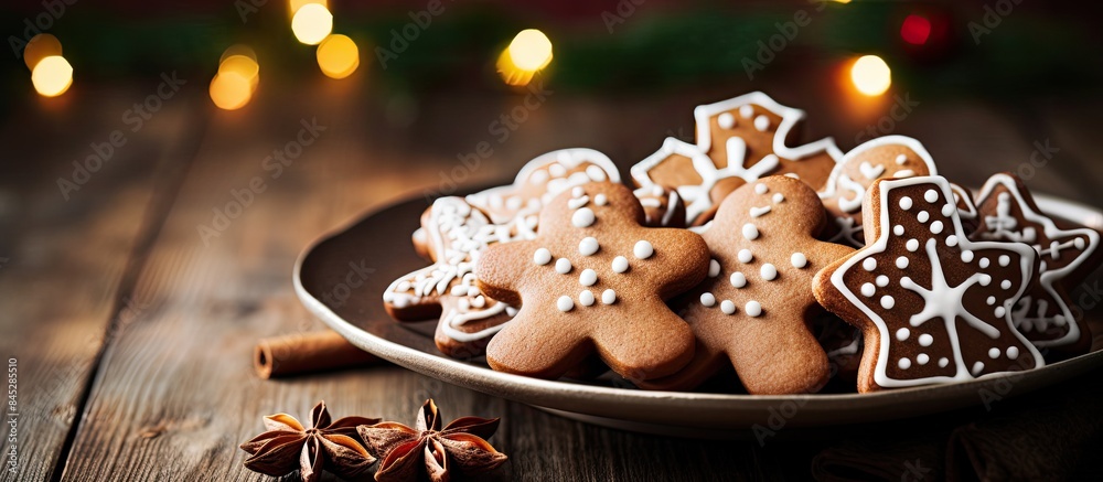 Aufkleber a festive plate of delicious gingerbread cookies set on a rustic wooden table is captured in a copy 