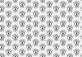 Open closed eyes line art drawing bold black white pattern surface ornament repeated chess geometrical ink watercolor