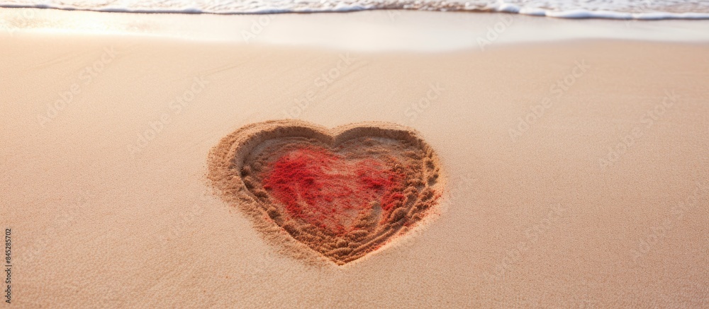 Poster a romantic heart shape created in the smooth sand perfect for a valentine s day message or declarati