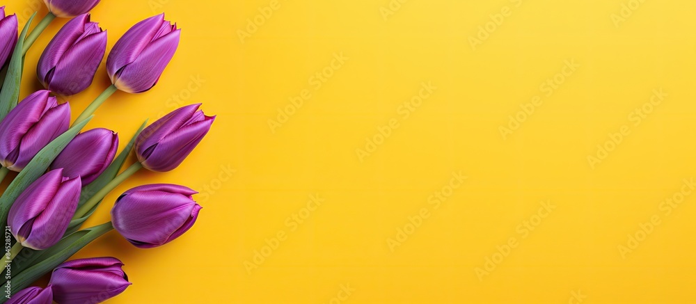 Aufkleber a top down view of yellow tulips contrasting against a vibrant purple backdrop forming a captivating