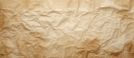 Fototapeta premium An old fashioned crumpled craft paper in tan beige and ivory with a vintage retro and abstract texture serves as a copy space image providing a grunge backdrop for recycled packaging and horizontal k