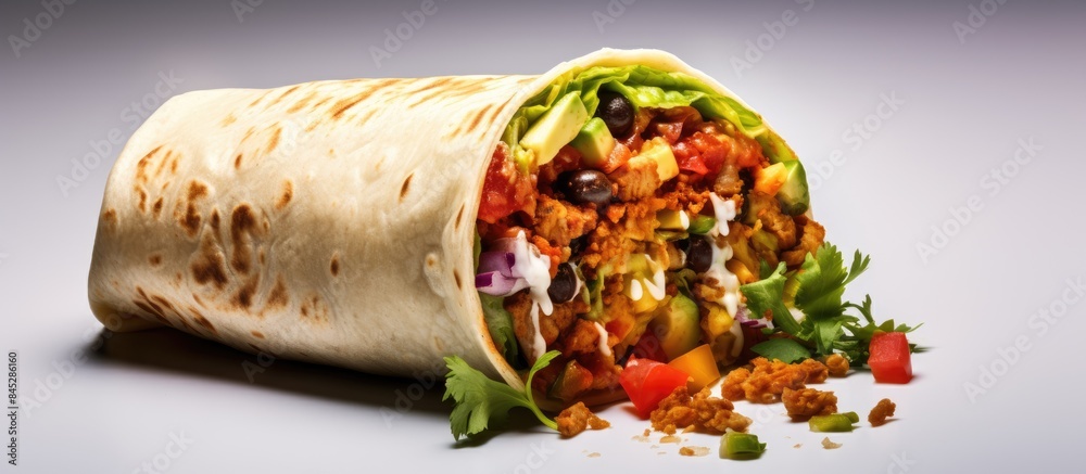 Poster the top view copy space image showcases a portion of a vegetarian burrito a natural product with a t