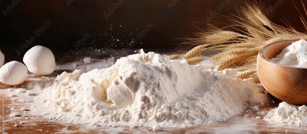 Canvas Prints Copy space image of flour and various ingredients used for making dough including those needed for baking pizza bread and other bakery goods