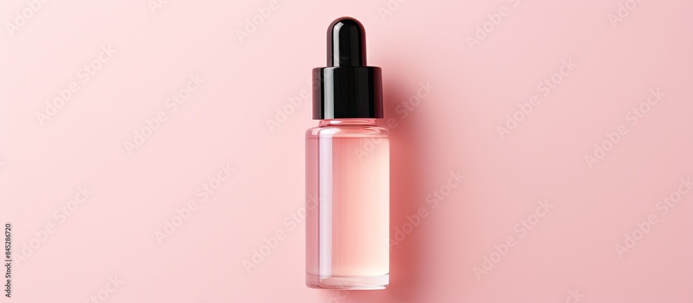 Poster a hyaluronic acid serum bottle labeled 100 is placed on a solid pale pink background the image is cl