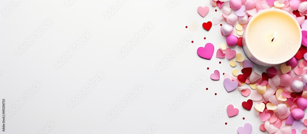 Poster a valentine s day themed image featuring a candle frame confetti and a white background the composit