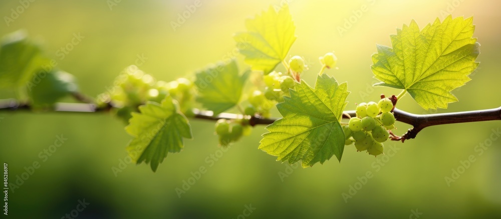 Aufkleber In spring the agriculture nature background comes alive with grapevine shoots adorned with flower buds and leaves creating a captivating copy space image