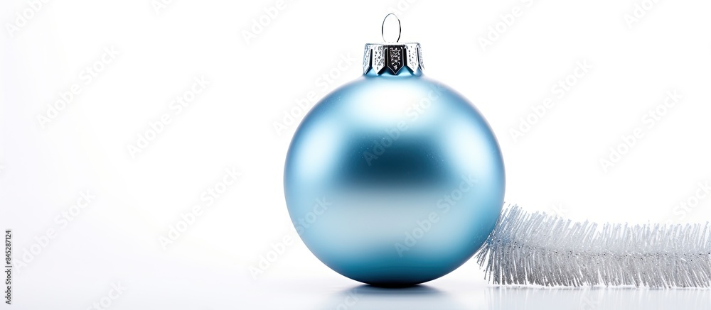 Aufkleber A silver and blue Christmas ornament placed on a white background providing ample space for additional text or images The ornament is arranged in a flat lay style