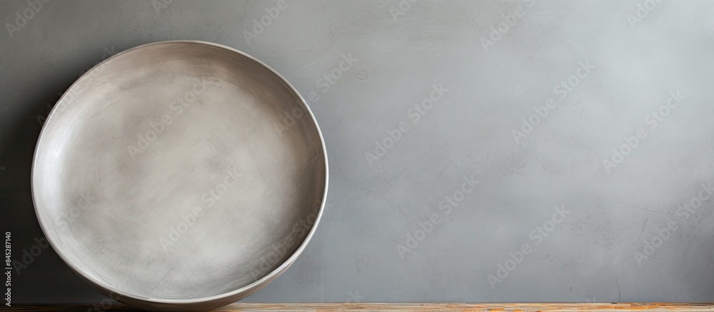Aufkleber A copy space image featuring an empty grey plate is seen in a perspective view against a cement background providing ample room for your design