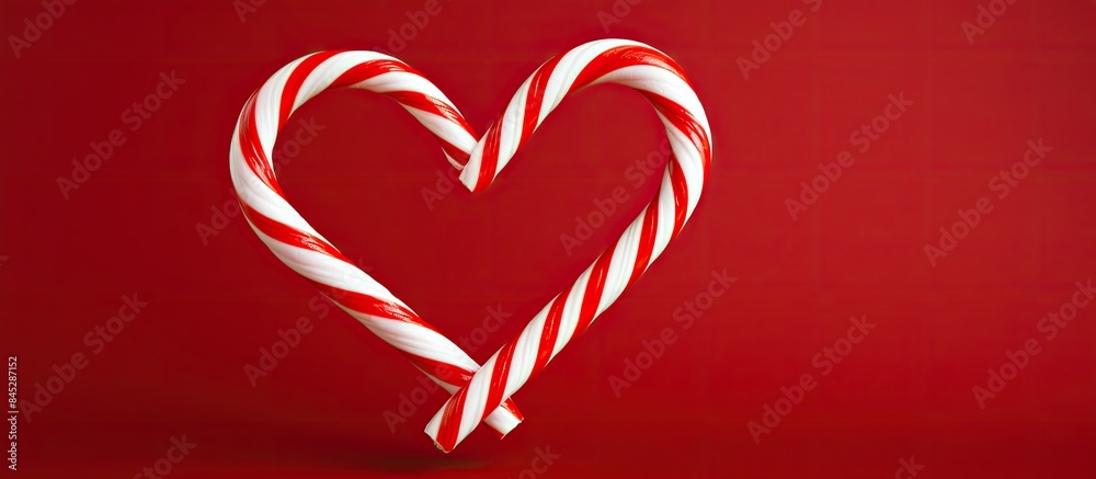 Aufkleber Christmas themed candy cane stock images featuring a sweet heart shape The candy stick is captured on a vibrant red background providing ample copy space for text