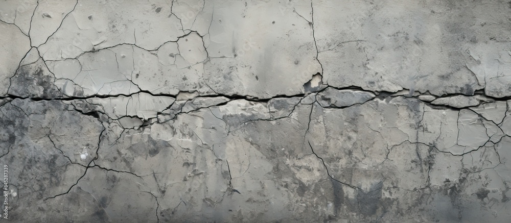 Poster Vintage background with an old grey concrete wall featuring numerous small cracks creating a texture that adds character to the image with copy space