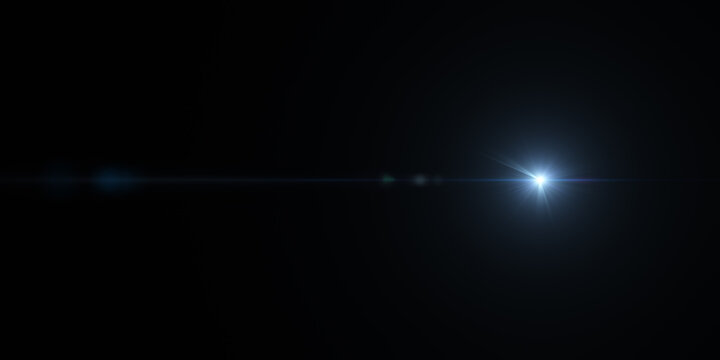 Bright blue white star optical lens flare. Beautiful glow blue light flare for project overlay screen effect. Abstract effect element for luxury premium product design. 3d illustration rendering.