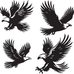 set of eagle silhouette on white background