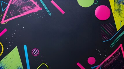 Delightful Geometric Shapes and Vibrant Colors on Minimalist Black Background for Creative Design