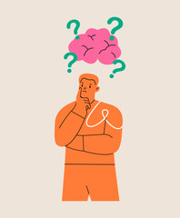 Man has memories problem. Colorful vector illustration