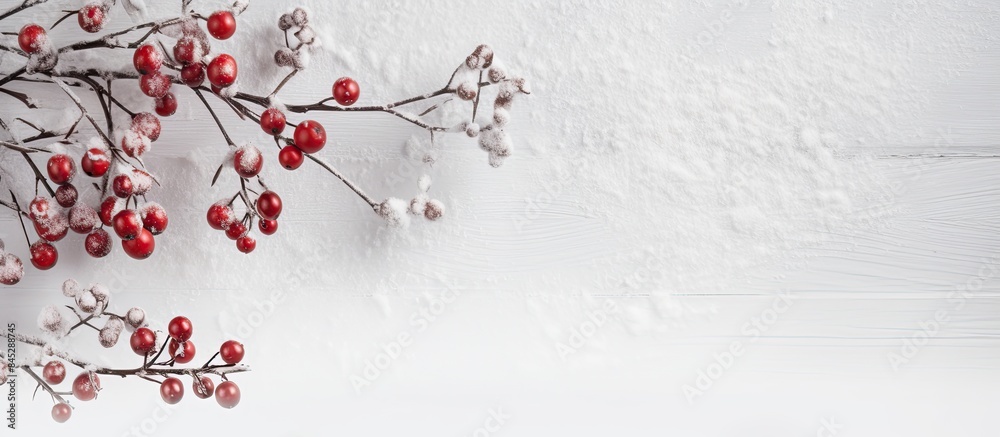 Aufkleber christmas card featuring a festive branch from a christmas tree placed on a white wooden background 