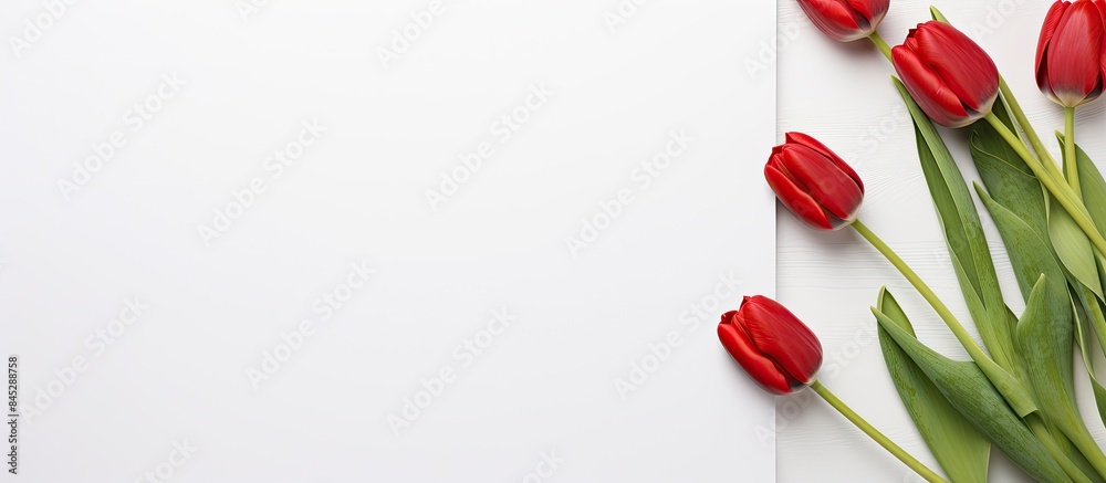 Aufkleber a top view square frame showcasing a dark red tulip on a white background evoking a spring mood the 