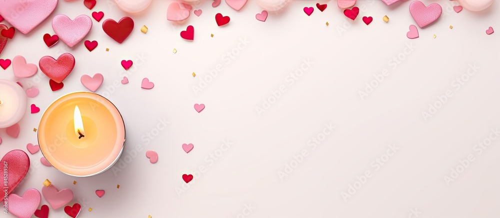 Poster a valentine s day themed image featuring a candle frame confetti and a white background the composit