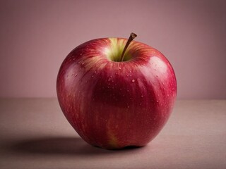 Natural, red apple with pastel pink background