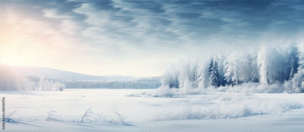Poster a picturesque winter nature scene bathed in the warm glow of bright daylight complete with a serene 