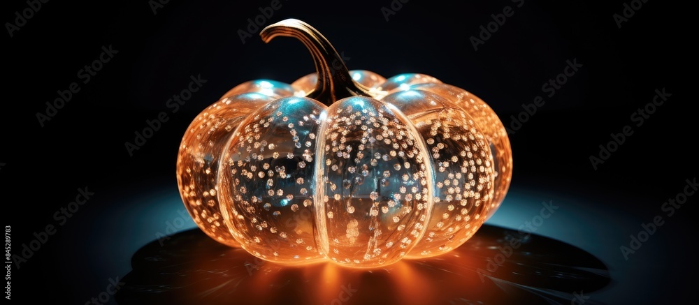 Poster an isolated orange pumpkin with an underexposed appearance is placed on a black surface the pumpkin 