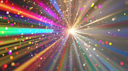 Fototapeta premium colorful light rays with sparkles and confetti, creating an abstract background with dynamic lighting effects and light burst.