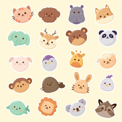 Fototapeta premium Cute baby animal head set