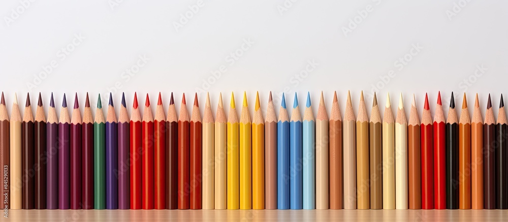 Poster an image of vibrant wooden pencils that can be used for drawing on a blank white surface the picture
