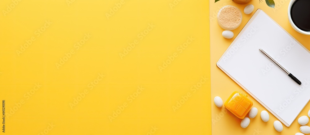 Aufkleber a top down view of a yellow background reveals a doctor s office desk adorned with medicine providin