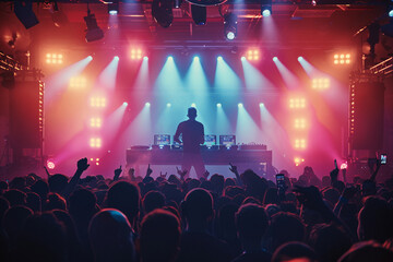crowd of people dancing at concert	