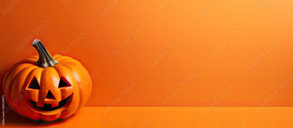 Poster a minimal flat lay view of a halloween background decoration showcasing a jack o pumpkin face on an 