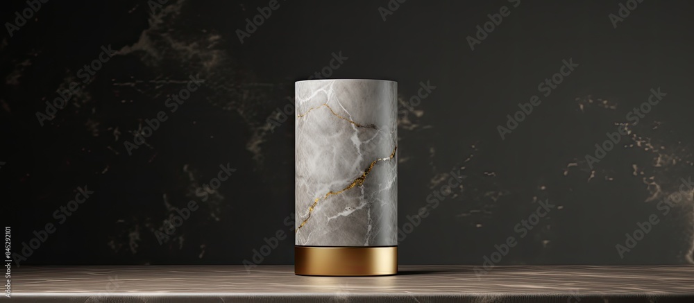 Aufkleber Cylinder shaped product stand featuring a luxurious marble and gold texture Ideal for showcasing products in a visually striking manner with ample copy space for displaying content and creating an im