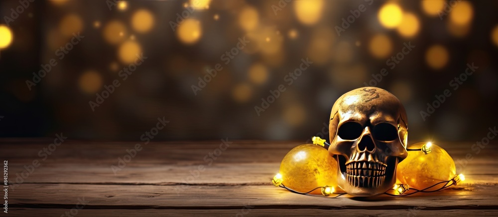 Aufkleber a digitally generated image with a halloween theme featuring a skull surrounded by blurred yellow bo