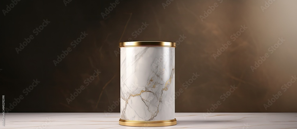 Aufkleber Cylinder shaped product stand featuring a luxurious marble and gold texture Ideal for showcasing products in a visually striking manner with ample copy space for displaying content and creating an im