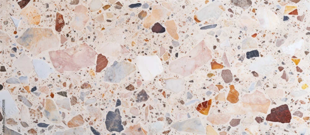 Poster A beautifully textured polished stone wall either terrazzo flooring or aged marble serves as a stunning background for adding text with ample copy space