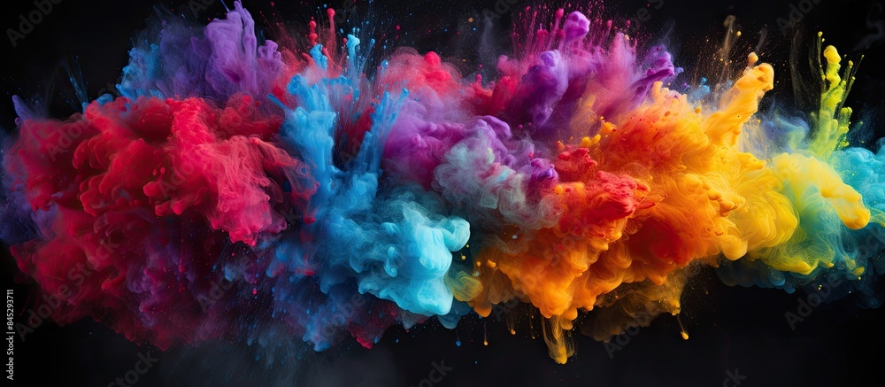 Aufkleber a multicolored powder explosion frozen in a captivating image showcasing abstract splatters on a bla