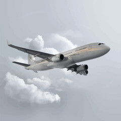 Obraz premium Web Realistic 3D model of an airplane flying in the air isolated on white background. Passenger plane sky flying. Vector Illustration