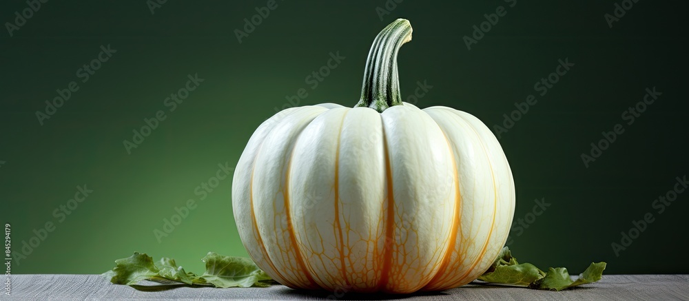 Poster A decorative pumpkin with a white and green color scheme perfect for adding a touch of elegance and freshness to any autumn themed display Ideal for use as a copy space image