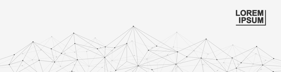 Global network connection website header or banner design. Abstract background with connecting dots and lines. Global business. Social network communication. Internet technology. Vector illustration