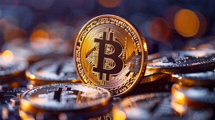 Bitcoin with Financial Chart Background