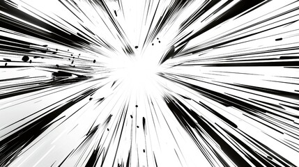 Dynamic manga action lines radiating from a bright center, creating a sense of high-speed movement and energy.