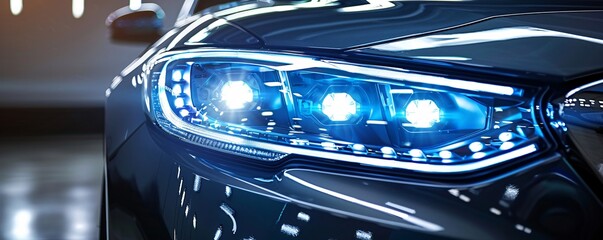 Close-up of modern car LED headlights