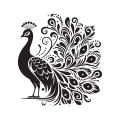 Bold Peacock Silhouette: Vector Art Celebrating the Beauty and Grandeur of Nature's Treasures - Peacock Illustration - Peacock Vector.