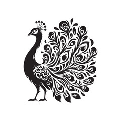 Bold Peacock Silhouette: Vector Art Celebrating the Beauty and Grandeur of Nature's Treasures - Peacock Illustration - Peacock Vector.